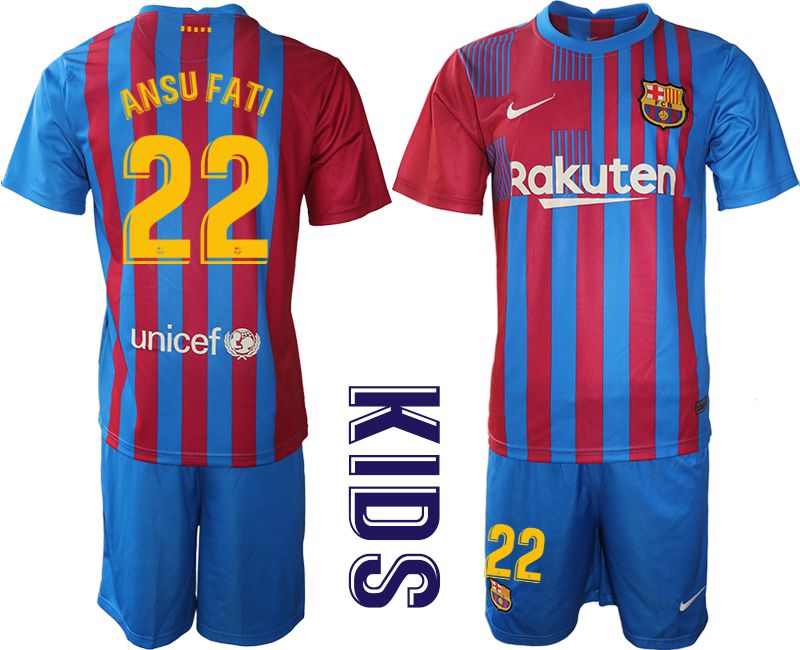 Youth 2021-2022 Club Barcelona home blue #22 Nike Soccer Jersey->barcelona jersey->Soccer Club Jersey